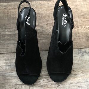 Charles by Charles David Black Suede Open-Toe Slingback Mules